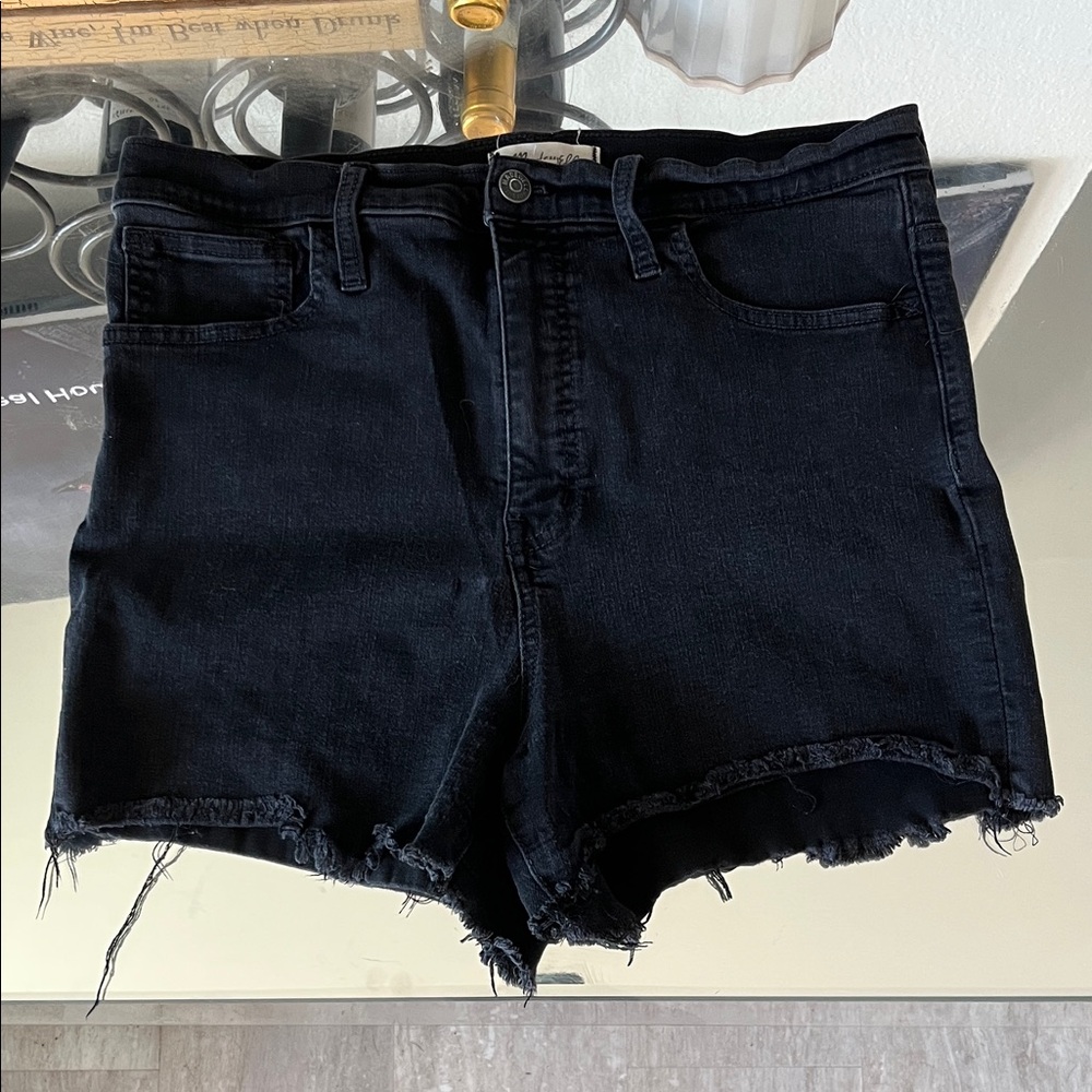 Madewell Black Frayed Hem  High Waist Denim Shorts